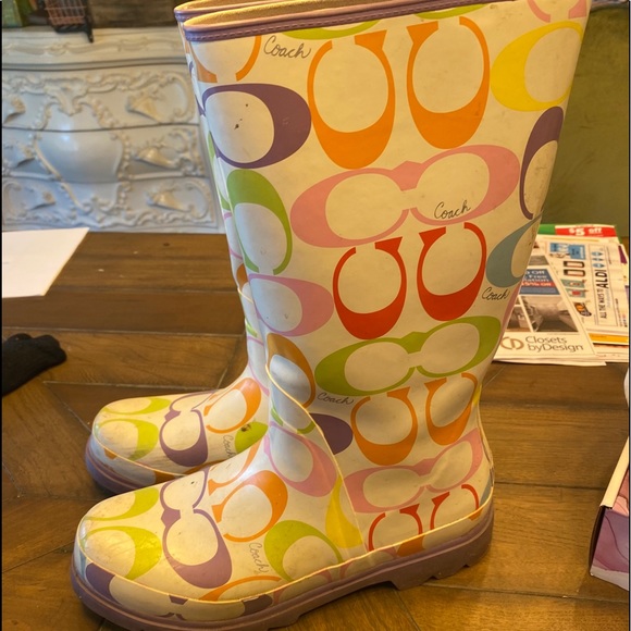 Coach multicolor rainbow rain rubber boots 10 - Picture 4 of 9